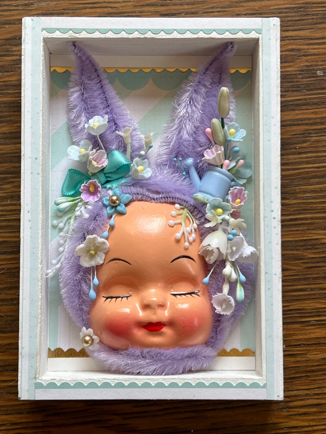 Vintage Handmade Chenille Bunny Rabbit Shadowbox, Anthropomorphic ...