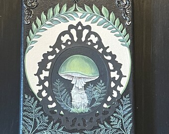 Mini ORIGINAL Art, Acrylic Mushroom Painting on Canvas, Botanical, Nature, Amanita, Woodland, Cottagecore, FERN Painting