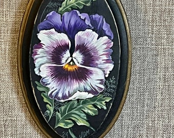 ORIGINAL Art,  Mini Acrylic PANSIES Painting on Wood, Botanica,  Miniature, Woodland, Cottagecore, Mothers Day Gift, Floral, Pansy flower