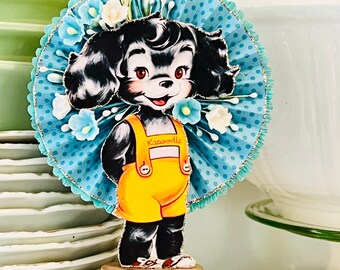 Vintage Anthropomorphic puppy Dog Spool, Vintage Spring Decor, Gift, Vintage Dog, RETRO, Kitsch, Kawaii, Handmade, Vintage Decoration, MCM