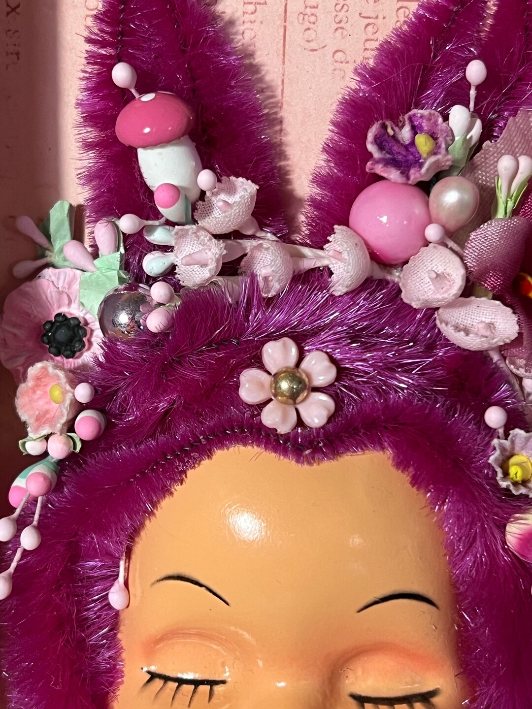 Vintage Handmade Chenille Bunny Rabbit Shadowbox, Anthropomorphic ...