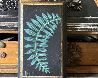 Mini ORIGINAL Art, Acrylic Painting on Wood, Botanical, Natural History, Miniature, Woodland, Cottagecore, Fern Decor, Dark Moody, Academia