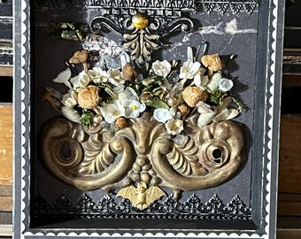 Vintage Decor, Halloween, Shadow Box Art, Dark, Moody, Gallery Wall, Vintage Halloween Decorations, Handmade Assemblage, preserved Mushrooms