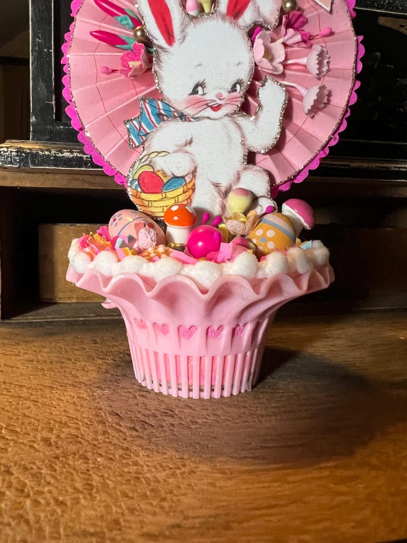 Vintage HANDMADE Easter Anthropomorphic Bunny Rabbit in Pastic Basket ...