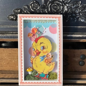 Easter Shadow Box, Vintage EASTER ~ Anthropomorphic, RETRO Easter, Kitsch, Vintage Easter Decorations, Retro Easter Decor, Chicks