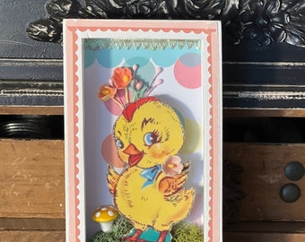 Easter Shadow Box, Vintage EASTER ~ Anthropomorphic, RETRO Easter, Kitsch, Vintage Easter Decorations, Retro Easter Decor, Chicks