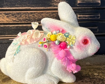 Vintage EASTER, Handmade Retro Easter, Vintage Flocked Easter, Millinery Flowers, Easter Decor,Gift, KITSCH, Kawaii, Vintage Bunny, Pink