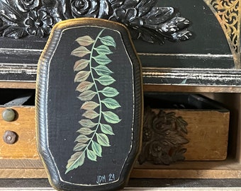Mini ORIGINAL Art, Acrylic Painting on Wood, Botanical, Natural History, Miniature, Woodland, Cottagecore, Fern Decor, Dark Moody, Academia