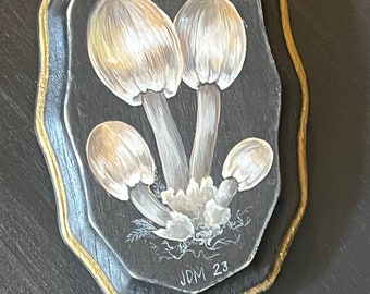 Mini ORIGINAL Art Acrylic Mushroom Painting on Wood Botanical Natural History Miniature Woodland Inky Cap Cottagecore Shroom