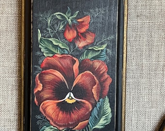 ORIGINAL Art,  Mini Acrylic PANSIES Painting on Wood, Botanica,  Miniature, Woodland, Cottagecore, Mothers Day Gift, Floral, Pansy flower