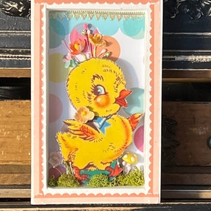 Easter Shadow Box, Vintage EASTER ~ Anthropomorphic, RETRO Easter, Kitsch, Vintage Easter Decorations, Retro Easter Decor, Chicks