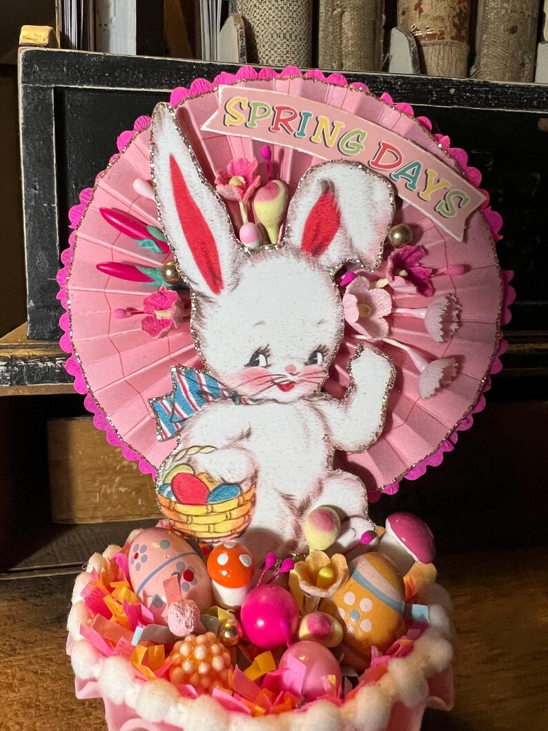 Vintage HANDMADE Easter Anthropomorphic Bunny Rabbit in Pastic Basket ...