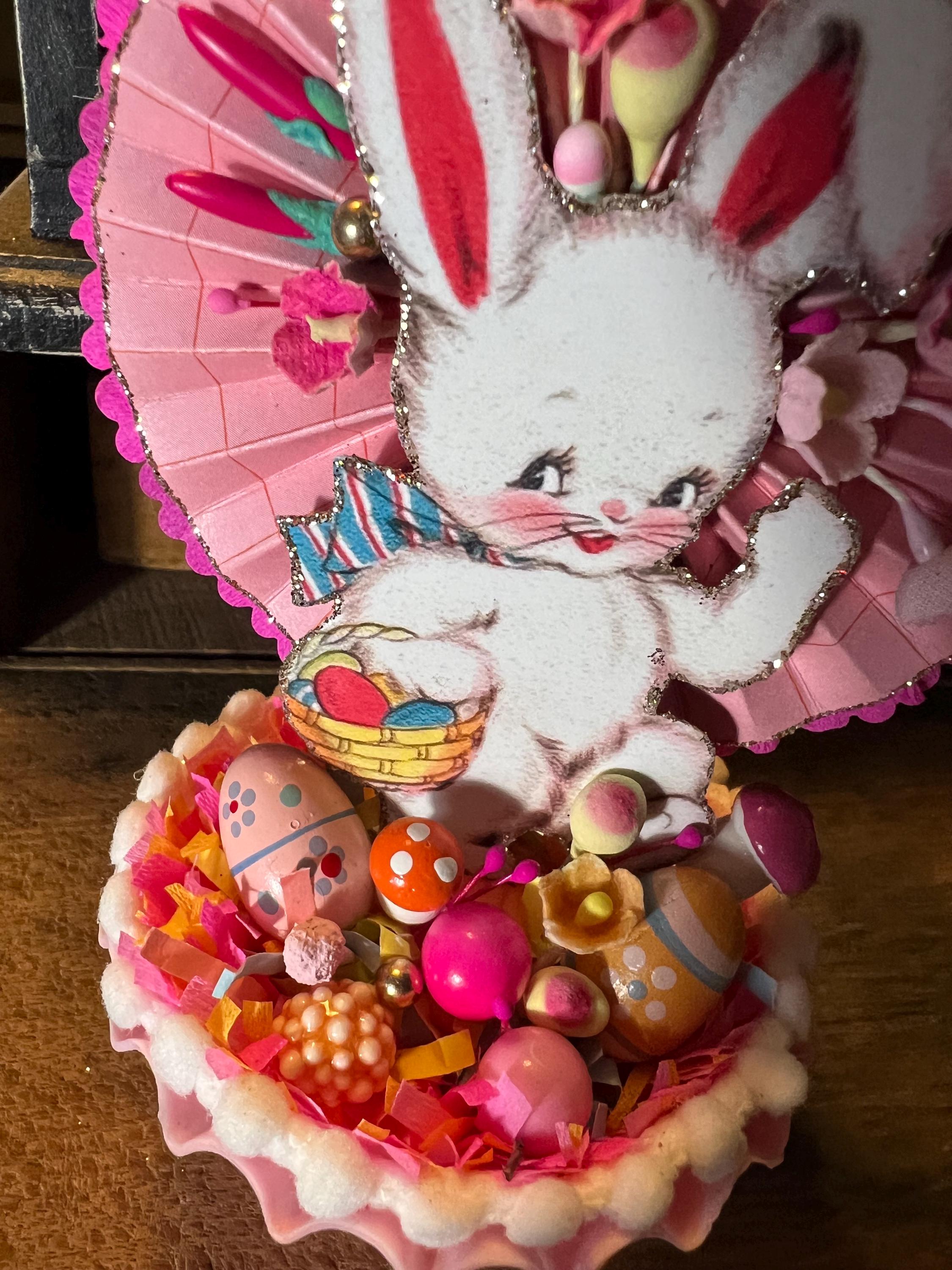 Vintage HANDMADE Easter Anthropomorphic Bunny Rabbit in Pastic Basket ...