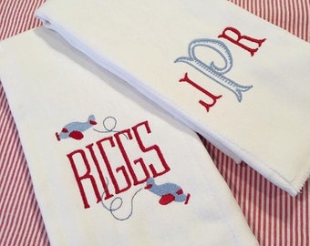 monogrammed bibs and burp cloths