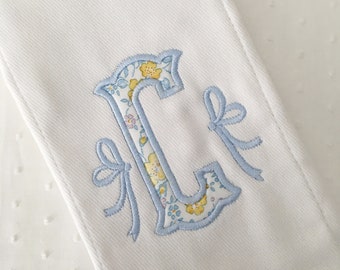 Monogrammed Appliqué Burp Cloth or Bib Embroidered Liberty