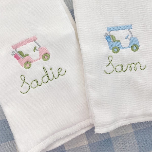 Golf Cart Name Burp Cloth or Bib Monogrammed