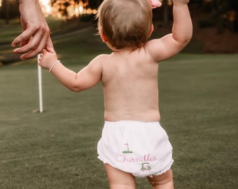 Embroidered Golf Cart Tee Monogram Bloomers Diaper Cover