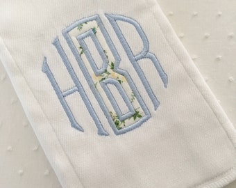 Applique Embroidered Liberty Monogram Baby Burp Cloth or Bib