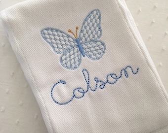 Monogrammed Butterfly Burp Cloth Embroidered