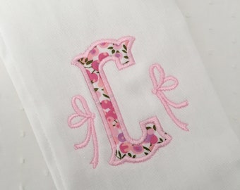 Monogrammed Appliqué Burp Cloth or Bib Embroidered Liberty