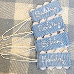 Ric Rac Monogrammed Pacifier Tag Embroidered Name Personalized