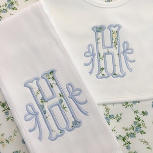 Monogrammed Appliqué Burp Cloth or Bib Embroidered Liberty
