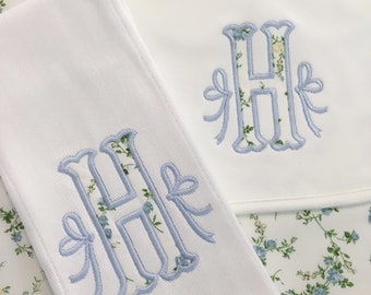 Monogrammed Appliqué Burp Cloth or Bib Embroidered Liberty