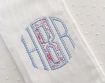 Applique Embroidered Liberty Monogram Baby Burp Cloth or Bib