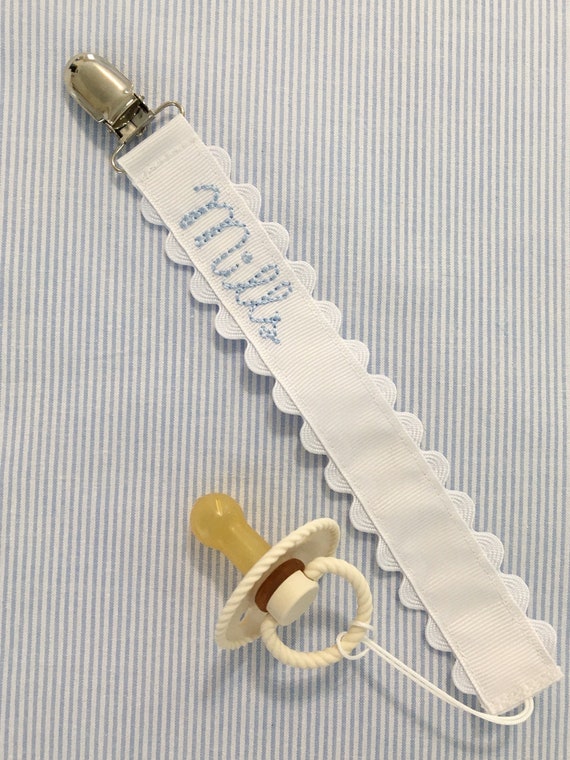 Ric Rac Monogrammed Pacifier Clip Holder Embroidered Name