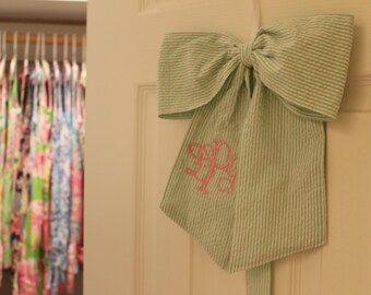 Monogrammed Seersucker Hair Bow Holder Custom