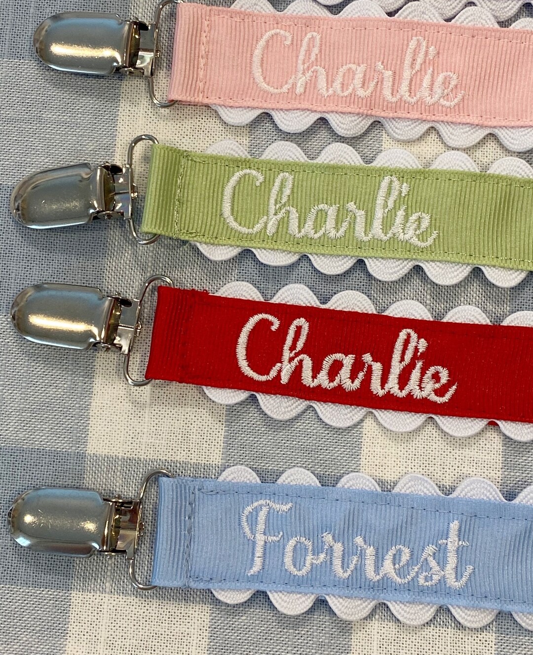Monogrammed Pacifier Clip Holder Embroidered Name Etsy