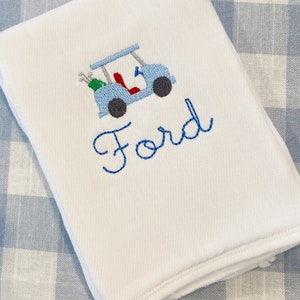 Golf Cart Name Burp Cloth or Bib Monogrammed Embroidered