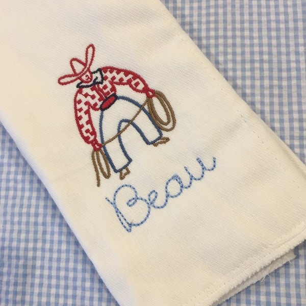 Monogrammed Cowboy Rodeo Name Baby Burp Cloth or bib