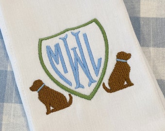 Monogrammed Dog Crest Burp Cloth Embroidered