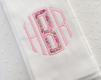 Applique Embroidered Liberty Monogram Baby Burp Cloth or Bib