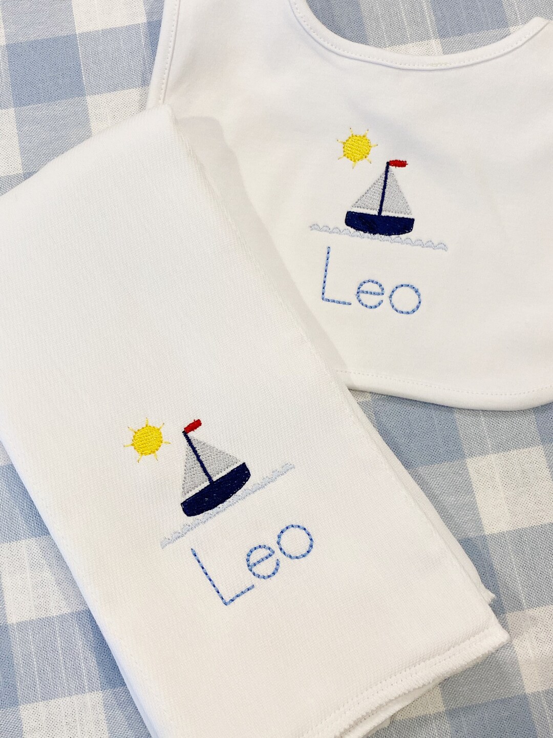 Sailboat Name Burp Cloth or Bib Monogrammed Embroidered Etsy