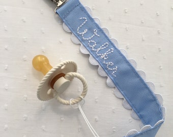 Ric Rac Monogrammed Pacifier Clip Holder Embroidered Name