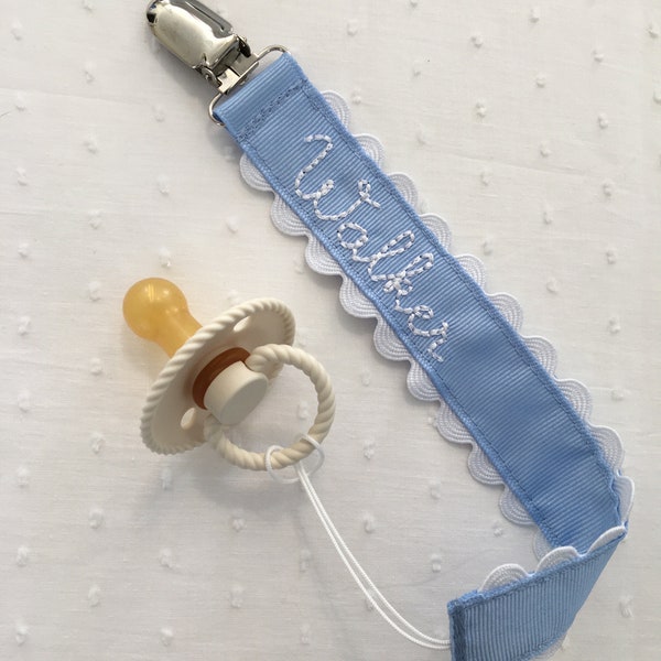 Monogrammed Pacifier Clip Holder Embroidered Name