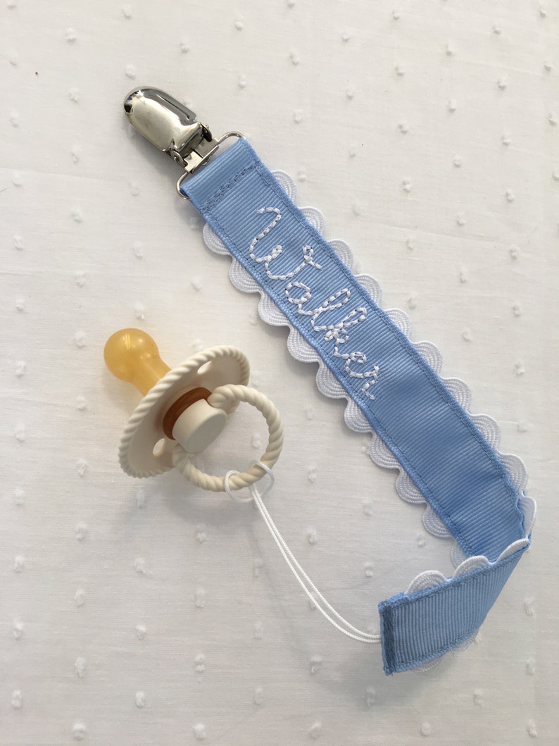 Monogrammed Pacifier Clip Holder Embroidered Name image 1