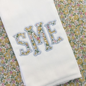 Applique Liberty Monogram Baby Burp Cloth or bib