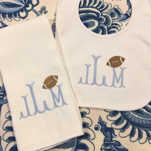 Monogrammed Football Burp Cloth or Bib Embroidered