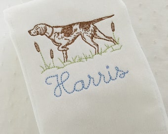 Monogrammed Hunting Dog Burp Cloth or Bib Embroidered