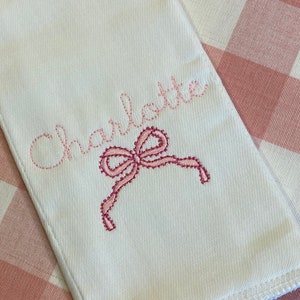 Pretty Ribbon Bow Monogrammed Burp Cloth or Bib