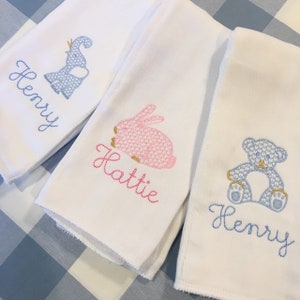 Monogrammed Elephant Rabbit Teddy Bear Burp Cloth