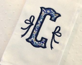 Monogrammed Appliqué Burp Cloth or Bib Embroidered Liberty