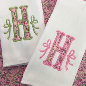 Monogrammed Appliqué Burp Cloth or Bib Embroidered Liberty