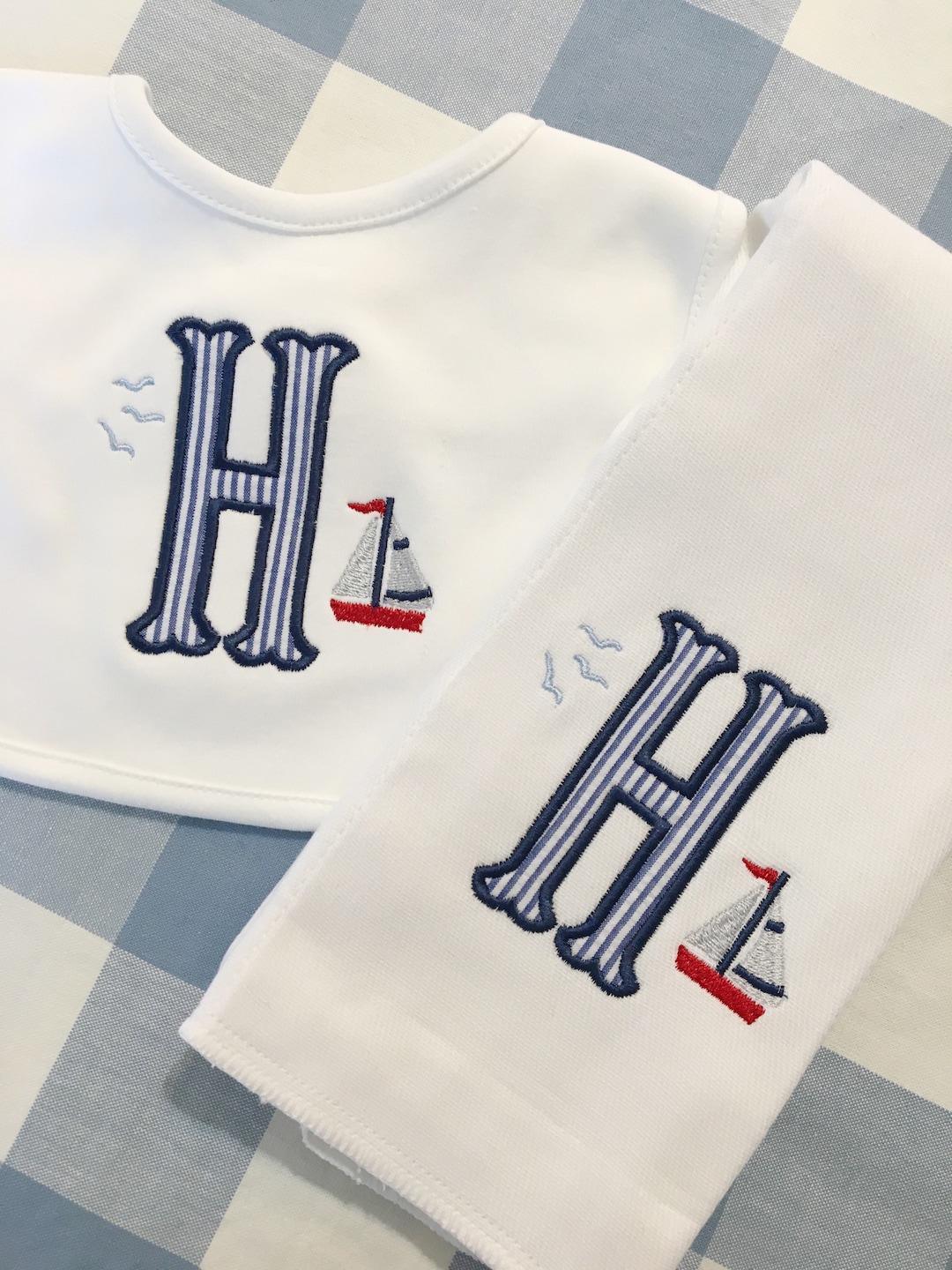 Sailboat Monogrammed Appliqué Burp Cloth or Bib Embroidery Etsy