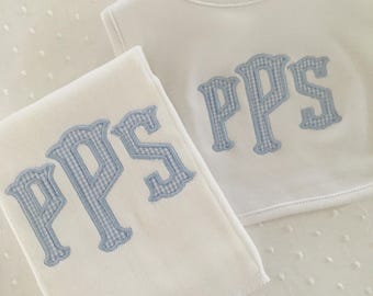 Applique Gingham Monogram Baby Burp Cloth or Bib