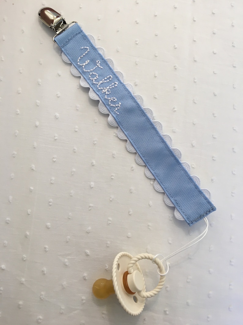 Monogrammed Pacifier Clip Holder Embroidered Name image 2