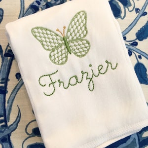 Monogrammed Butterfly Burp Cloth Embroidered